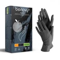 Перчатки нитрил L BENOVY текстур на пальцах 100шт/уп 3,5гр черные