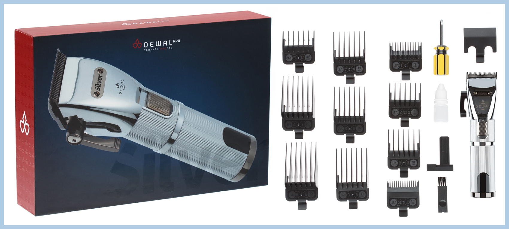Машинка для стрижки волос DEWAL PRO SILVER — подробнее на сайте ПРОФИКОЛОР Машинка для стрижки волос DEWAL PRO SILVER — иллюстрация к новости