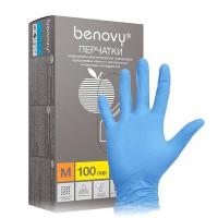 Перчатки нитрил M BENOVY неопудр текстур на пальцах Голубые 200шт 3,5гр