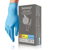 Перчатки нитрил M BENOVY неопудр текстур на пальцах Голубые 100шт 3,5гр