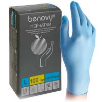 Перчатки нитрил L BENOVY текстур на пальцах 100шт/уп 3,5гр голубые